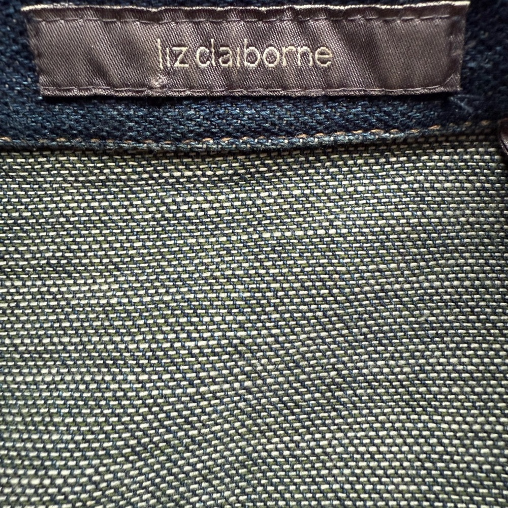 Y2K Liz Claiborne Denim Jean Jacket with Pink Tweed Trim - Picture 7 of 8
